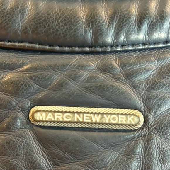 MARC NEW YORK Sz L Jacket by Andre Marc Pebbled Vegan Leather Lined Dark Blue - Picture 6 of 12